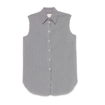 Blue Sleeveless Button-Up Shirt