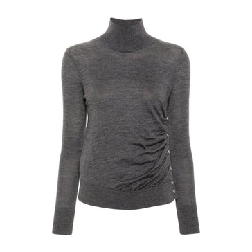 Grey Wool Sweater with Ribbed Detailing