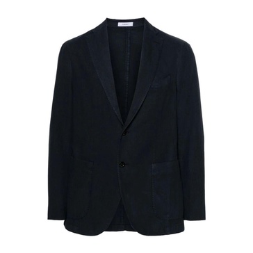 Navy Blue Cotton Blend Twill Weave Blazer
