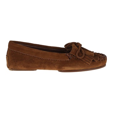 Brown Suede Loafers with Fringes