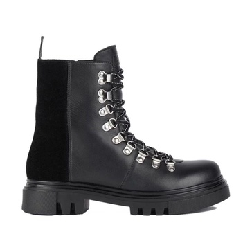Stylish Black Leather Hiker Boots
