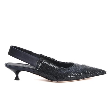 Navy Blue Leather Slingback Pumps