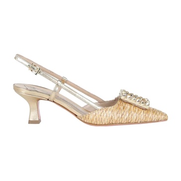 Beige Raffia and Leather Slingback Pumps