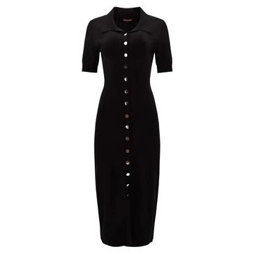 Black Knit Shirt Dress with Molten Buttons