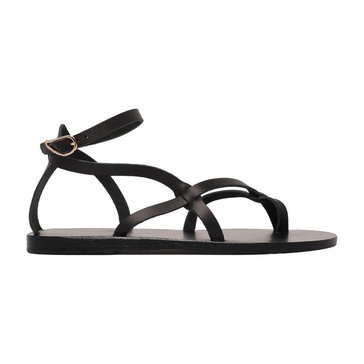 Black Leather Toe Strap Sandals
