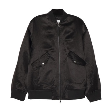 Black Oversized Bomber Jacket with Insulating Technology