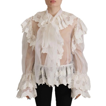 White Ruffles Lace Long Sleeve Blouse