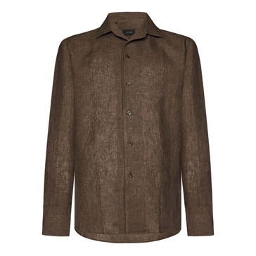 Brown Linen Shirt with Capri Collar