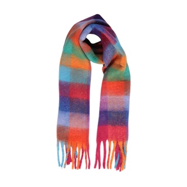 Rainbow Plaid Fringe Scarf