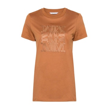 Brown Leather T-shirt with Embroidered Motif
