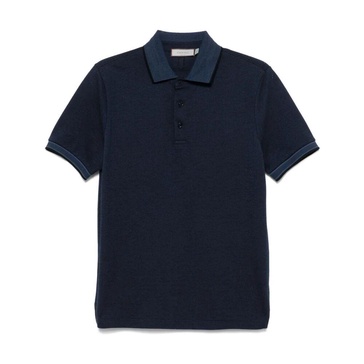 Navy Blue Striped Short Sleeve Polo