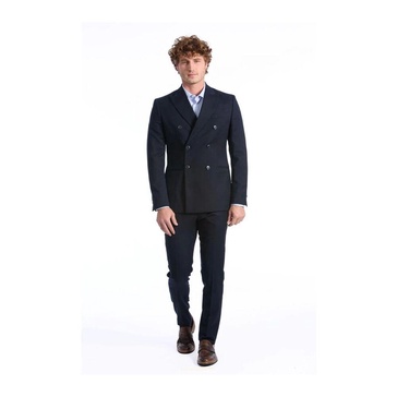 Blue Wool Double Breasted Suit