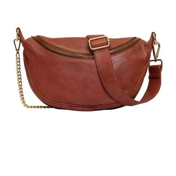 Leather Bumbag with Zipper and Gold Accents