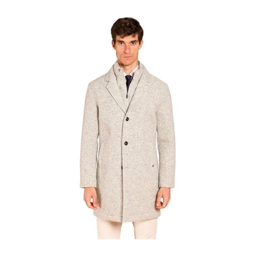 Wool-Effect Coat with Herringbone Pattern