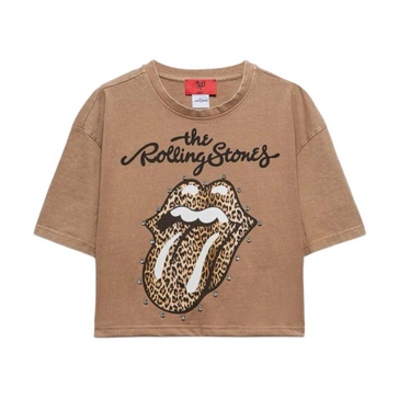 Cropped Cotton T-shirt with Print and Applications