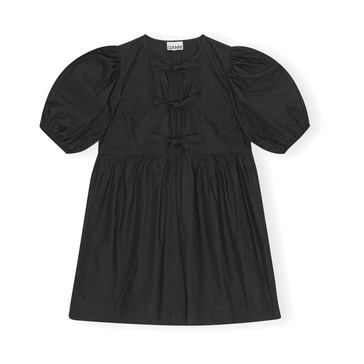 Cotton Poplin Mini Dress with Tie Strings