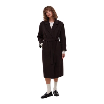 Saddle Brown Belted Bucket Coat with Wide Lapels