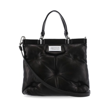 Black Leather Handbag Matelassè Effect