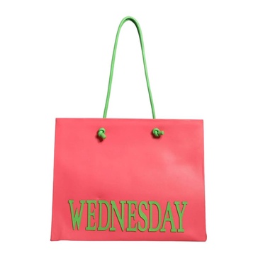 Leather Shopping Tote Bag Pink Green