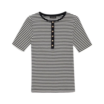 Black Button Crew Neck T-shirt