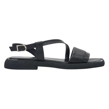 Women's Black Leather Flat Sandals with a Comfortable Sole Estro ER00115113