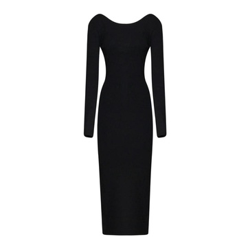 Black Long Sleeve Backless Maxi Dress