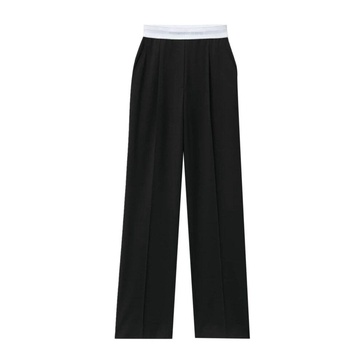 Black Wool Blend Elastic Waist Trousers