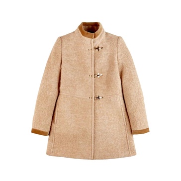 Elegant Camel Coat with Velvet Details