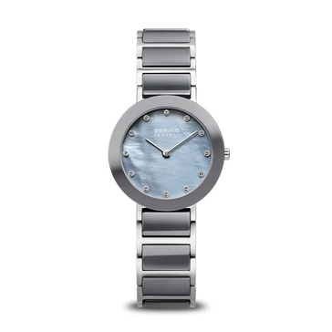 Women's Ceramic Watch 29 mm Stainless Steel Bracelet with Ceramic Elements Silver 11429-789