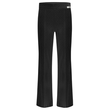Black Lace Trim Flared Ankle Trousers