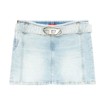 Denim mini skirt with logo belt