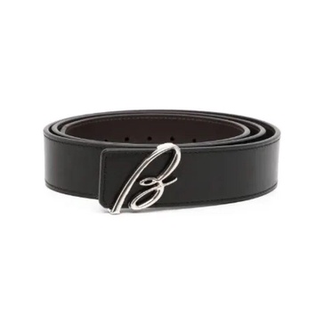 Logo Plate Silver Leather Belt