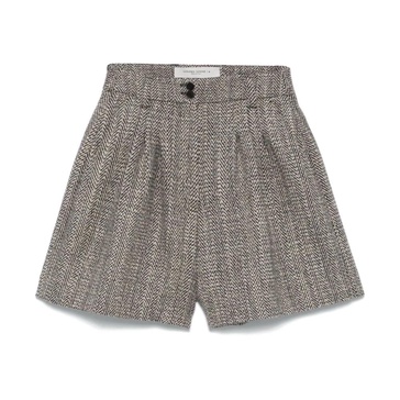 Blue Wool Herringbone Shorts