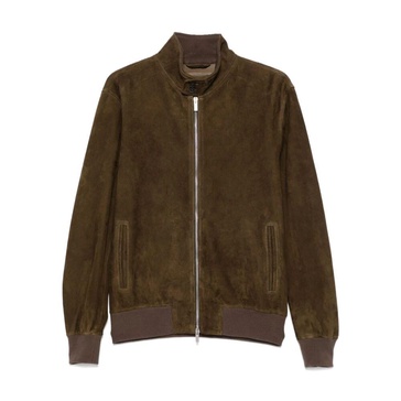 Brown Leather Jacket with Zip Closure