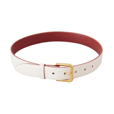 White Leather Belt with Logo Buckle