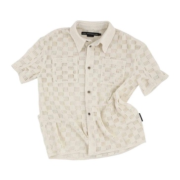 White Knitted Shirt with Checked Design