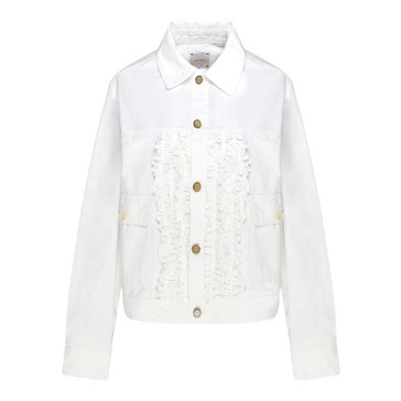 White Ruched Jacket with Button Closure