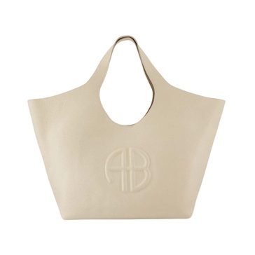 Beige Leather Shopper Bag