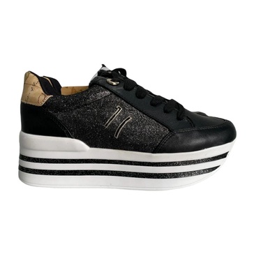 Black sneakers with strass and platform