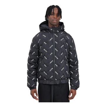 Black Puffer Coat with Logo Embroidery