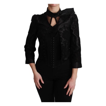 Dolce & Gabbana  Black Floral Jacquard Blazer Silk Jacket