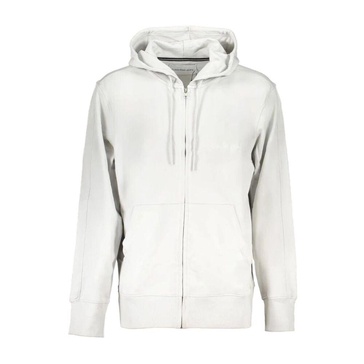 Gray Hooded Cotton Sweater Logo Print