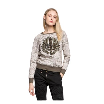 Camouflage Print Sweatshirt with Embroidered Sequin Panel