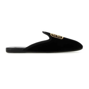 Embroidered Slip-On Mules Velvet Effect
