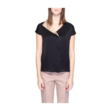 Black Viscose Short-Sleeved Blouse