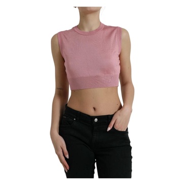 Elegant Silk Crew Neck Cropped Tank Top