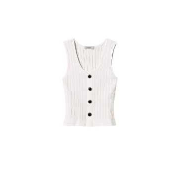 White Knit Button Top Fitted Style
