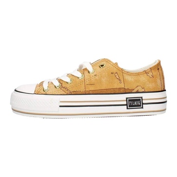 Beige Lace-Up Slip-On Sneakers