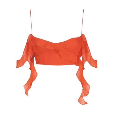 Silk Orange Top with Ruffles