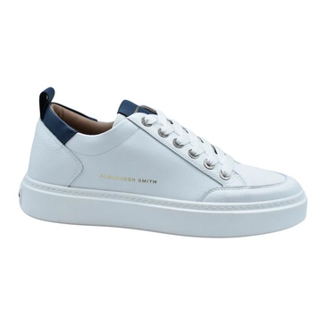 White Blue Leather Flat Shoes
